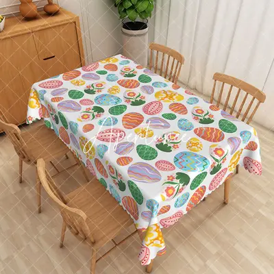 Aperturee Colorful Eggs Easter Party Rectangle Tablecloth, 52 x 70 inch, 30.82 USD, rectangle tablecloths, ZJY04957-A