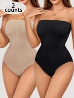 Women's Solid Color High Stretch Shapewear Bodysuit, Casual Comfy Breathable Tummy Control Shaper, Ladies Shapewear for Daily...