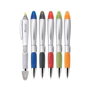 250 Custom Silver Blossom Ballpoint Pen Highlighter - Slide Action