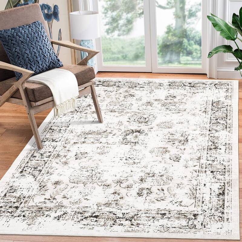 Garvee 5x7 Washable Area Rug Large Bedroom Rug Vintage Distessed Area Rug Non-Slip Throw Floor Carpet Stain Resistant Living ...