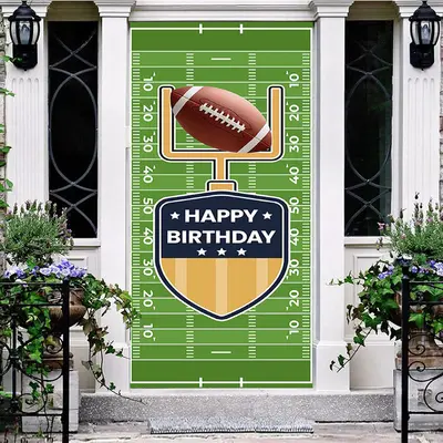 Green Rugby Field Sport Happy Birthday Door Cover - Aperturee