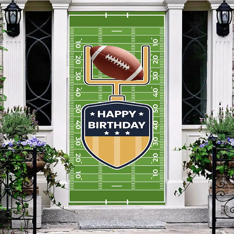 Green Rugby Field Sport Happy Birthday Door Cover - Aperturee