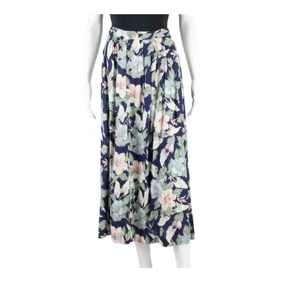 ILGWU Long Flare Skirt Blue 90s Floral Womens S