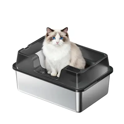 Garvee Extra Large Stainless Steel Cat Litter Box, High Side Litter Box with Non-Stick, Scoop & Odor-Resistant, Metal Cat Pan...
