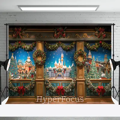 Christmas Vibe Retro Mural Wreath Leaves Backdrop - Aperturee