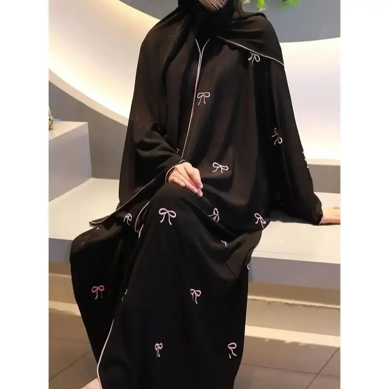 Muslim Women Dubai Luxury Abaya Bowknot Embroidery Long Dresses Kimono Cardigan Ramadan Robe femme musulmane kaftan African C...