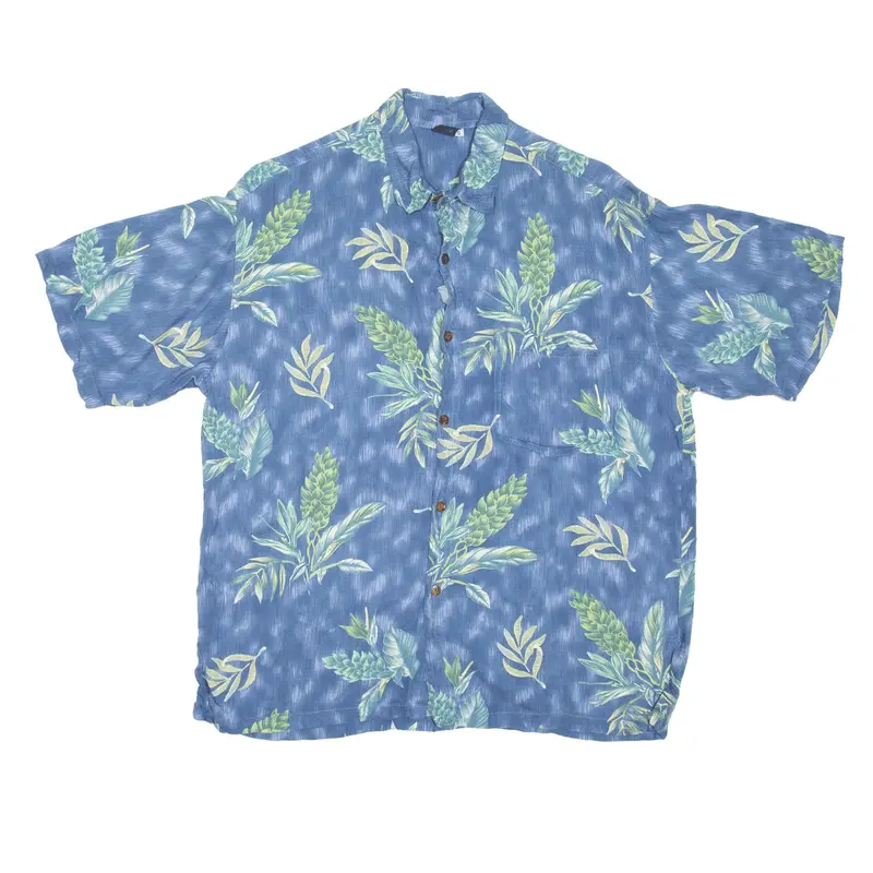 HIBISCUS COLLECTION Hawaiian Shirt Blue Floral Short Sleeve Mens S