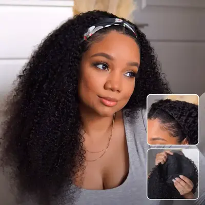 Nadula Flip Over Half Wigs With Drawstring No Glue Seamless 180% Density Kinky Curly Human Hair Wigs Minimal Leave Out Beginn...