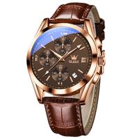 【dealsforyoudays】OLEVS Watch for Men Leather Casual Chronograph Analog Dress Strap Waterproof Luminous Fashion Easy to Re...