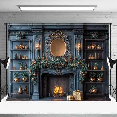 Aperturee Warm House Winter Christmas Holiday Party Backdrop | Christmas Backgrounds Fireplace | Xmas Backdrop | Christmas Ba...