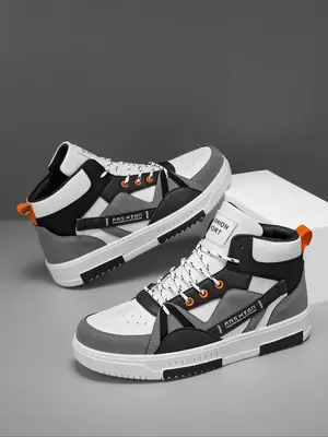 Men's Colorblock Lace Up High Cut Shoes, Athletic Shoes, Outdoor Skate Shoes for Men, Boy Walking Shoes, Sneaker Streetwear S...