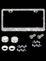 Rhinestone Automotive License Plate Frame with Screws & Bolts Cap, Vehicle License Plate Holder, Universal Car Exterior Acces...