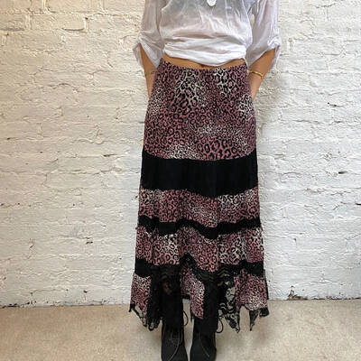 Patrizia Bruschi Animal print Maxi Skirt - 36W UK 16 Pink Viscose Blend