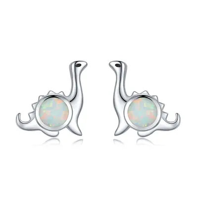 Sterling Silver Circular Shaped Opal Dinosaur Stud Earrings