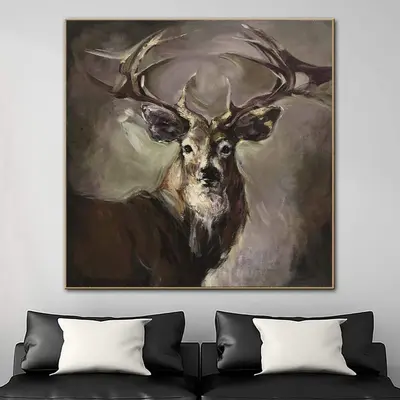 Abstract Deer Wall Art Canvas Wild Animal Painting Dark Art Heavy Textured Artwork Contemporary Wall Art Luxury Painting | PR...