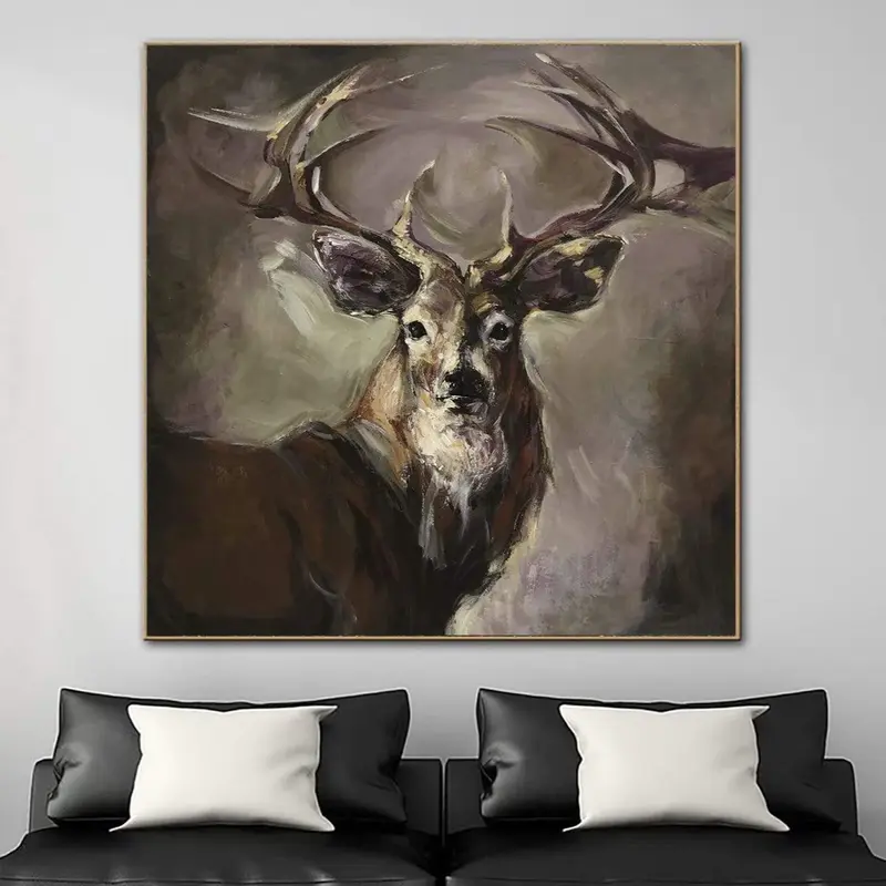 Abstract Deer Wall Art Canvas Wild Animal Painting Dark Art Heavy Textured Artwork Contemporary Wall Art Luxury Painting | PR...