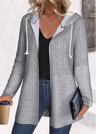 Modlily Grey Patchwork Long Sleeve Hooded Coat - L