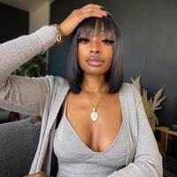 Tunfine Short Bob Wig With Bangs Human Hair 2x4 Lace Silky Straight Wigs High Quality Put On & Go Glueless Wig Outdoorfun