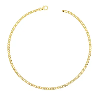 Sterling Silver with Yellow Gold Plated Cuban Curb Link Chain Anklet 2.8mm