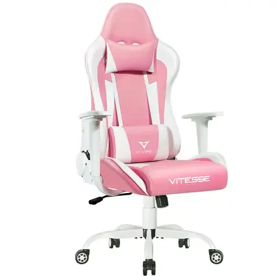 PUKAMI Pink Cute Kawaii Gaming Chair for Girl Ergonomic Desk Racing Office Adjustable High Back Game Swivel Leather Chair wit...