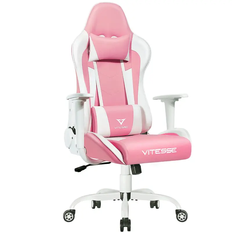 PUKAMI Pink Cute Kawaii Gaming Chair for Girl Ergonomic Desk Racing Office Adjustable High Back Game Swivel Leather Chair wit...