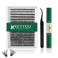 KEYYOU DIY 40D Individual Lash Clusters Kit Lash Extensions Kit 300Pcs Volume Waterproof Long-Lasting Soft Eyelashes Extensio...