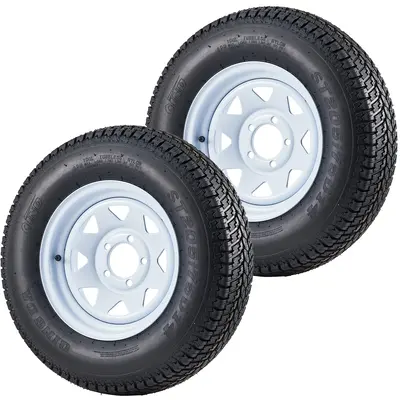 Garvee Set of 4 ST205/75D14 Trailer Tires with 14'' Rims, 5 Lug 4.5'', Load Range C, 6PR, White, Durable All-Season
