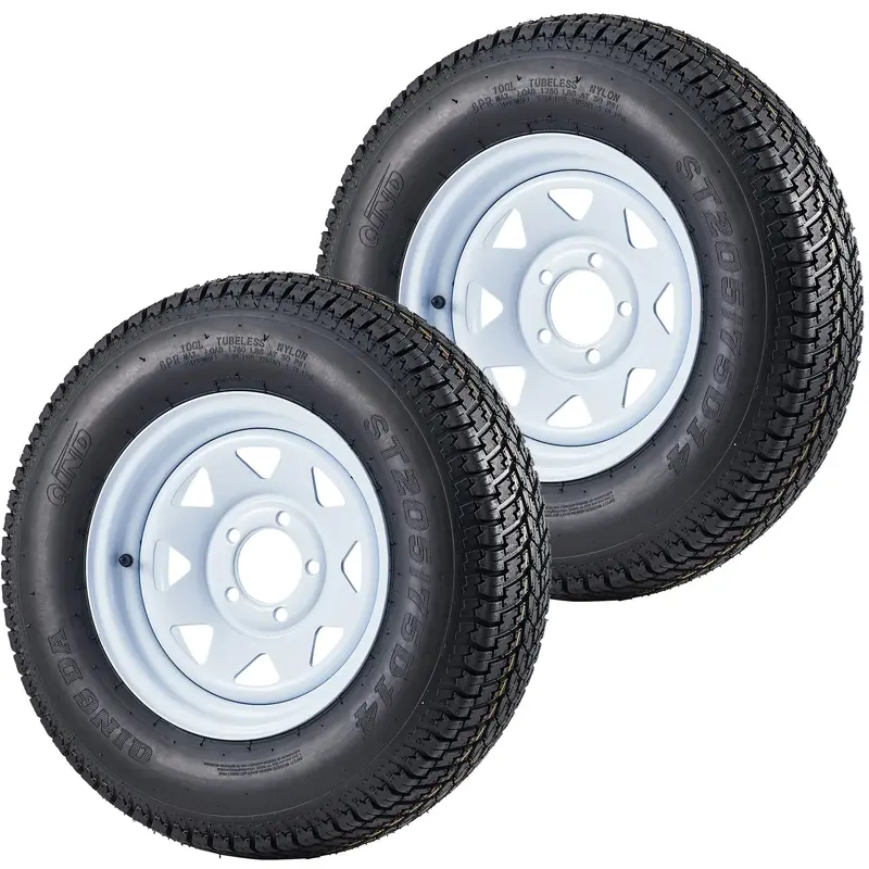 Garvee Set of 4 ST205/75D14 Trailer Tires with 14'' Rims, 5 Lug 4.5'', Load Range C, 6PR, White, Durable All-Season