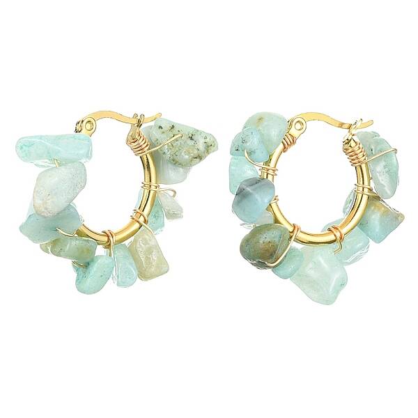 Natural Amazonite Chips Braided Hoop Earrings