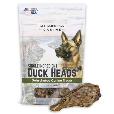 All American Canine Duck Heads Natural Single Ingredient Chewy Digestible Low-Fat Dehydrated Dog Treats for Training Enrichme...