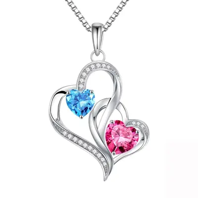 14K White Gold Cubic Zirconia Personalized Birthstone Heart Pendant Necklace