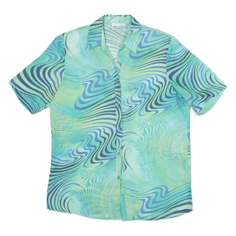ERFE Shirt Green Crazy Pattern Short Sleeve Womens S