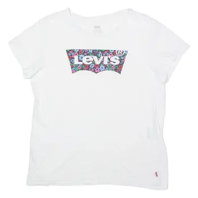 LEVI'S Floral Womens T-Shirt White Crew Neck S