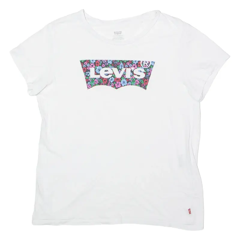LEVI'S Floral Womens T-Shirt White Crew Neck S