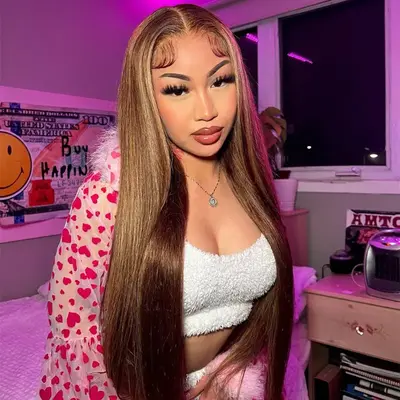 Brown Highlight Straight 9x6 M-Cap Straight Wear Go Wig Pre Plucked