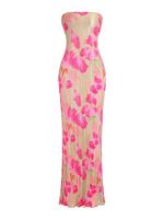 Women's Floral Print Backless Tie Back Strapless Bodycon Dress, All Over Print Long Tube Sundress for Summer, Capri Sun Dress...