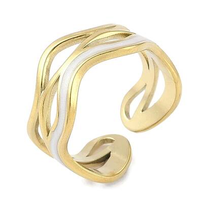 Ion Plating(IP) 304 Stainless Steel Enamel Wave Cuff Finger Rings