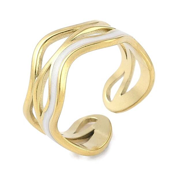 Ion Plating(IP) 304 Stainless Steel Enamel Wave Cuff Finger Rings