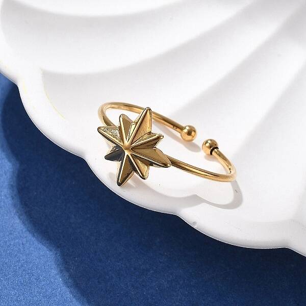 Star 304 Stainless Steel Open Cuff Ring for Women