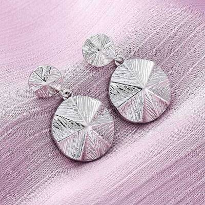 Flat Round Brass Dangle Stud Earrings