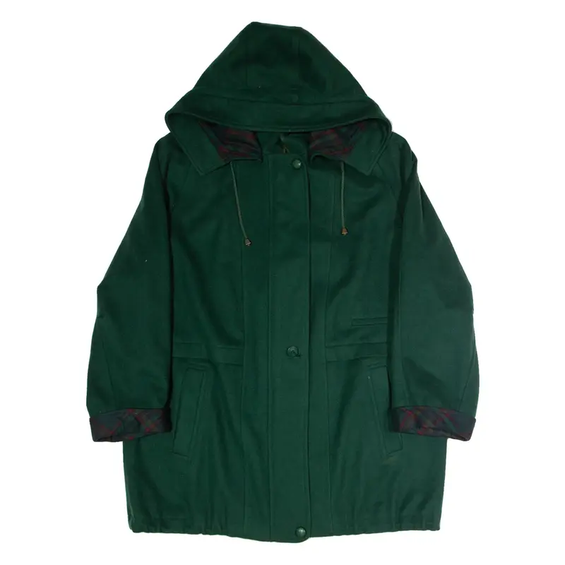 Womens Overcoat Coat Green Wool 90s Hooded UK 18