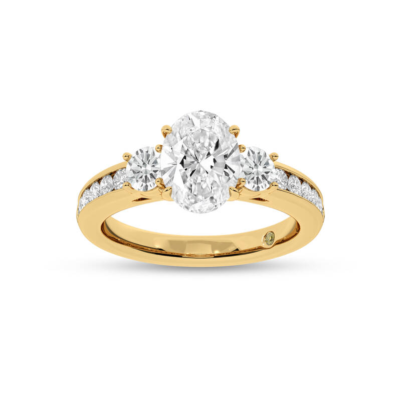 Aura Channel Set Half Coverage Three Stone Oval Lab Grown Diamond Engagement Ring | 18K Yellow Gold 5 CT. TW.