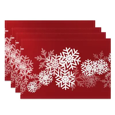 Aperturee Christmas Red White Snowflake Set Of 4 Placemats, 14x12 Inch, 15.8 USD, NYWH00388-S, placemats