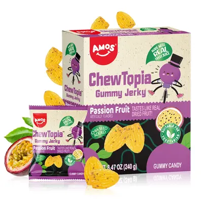 Amos ChewTopia Gummy Jerky Coconut, Passionfruit, Mango - Vegan Snack with Sweet Candy Bonbon Flavor - Enjoy Tropical Flavor ...