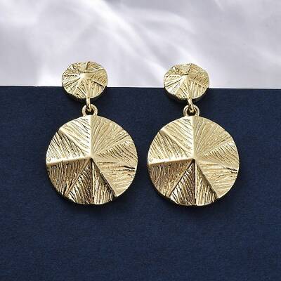 Flat Round Brass Dangle Stud Earrings