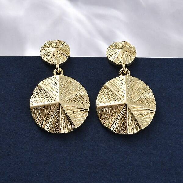 Flat Round Brass Dangle Stud Earrings