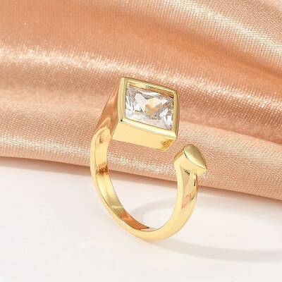 Rhombu Brass Clear Cubic Zirconia Open Cuff Rings for Women