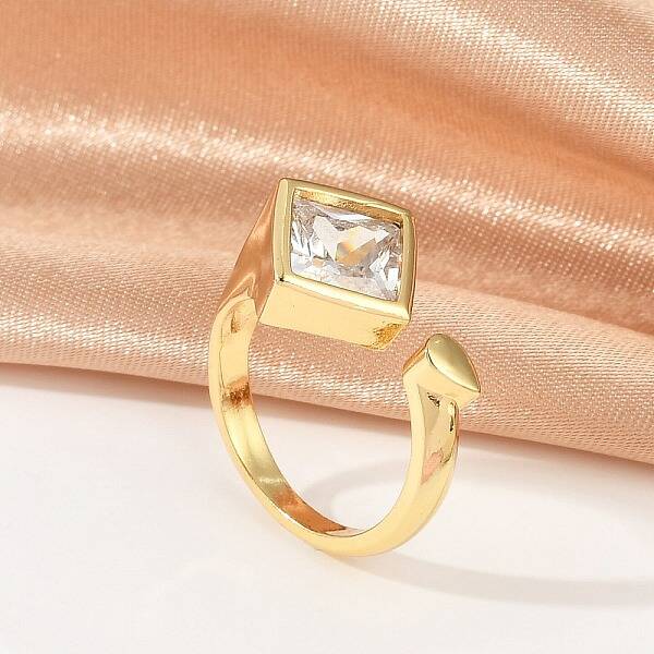 Rhombu Brass Clear Cubic Zirconia Open Cuff Rings for Women