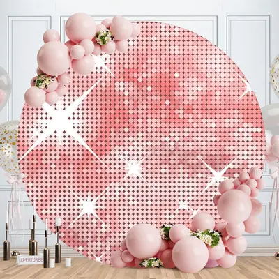 Aperturee Pink Sliver Bokeh Round Birthday Party Backdrop