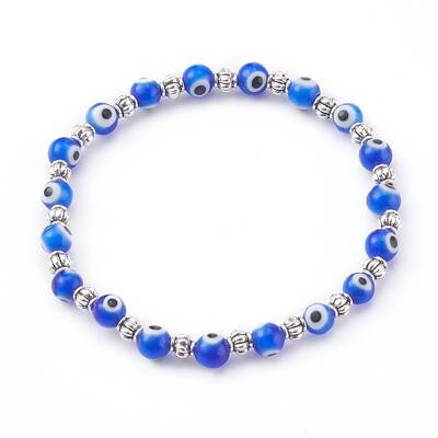 Handmade Round Evil Eye Lampwork Beaded Stretch Bracelets